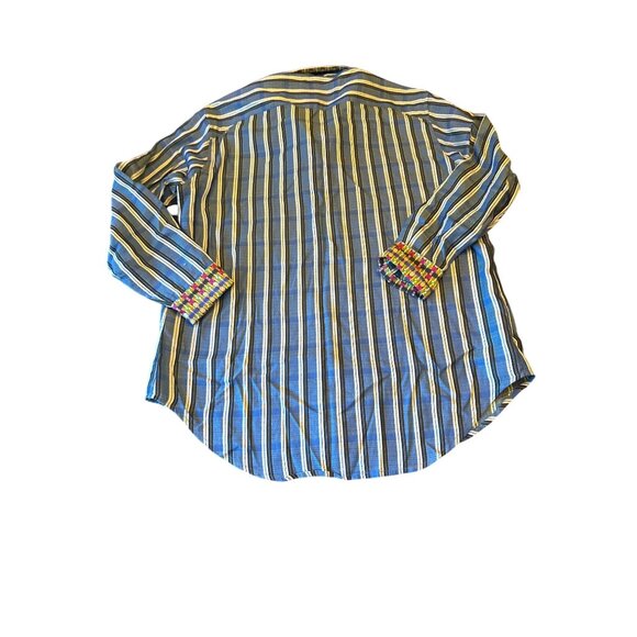 Robert Graham Mens Striped Button-Up Shirt M Blue Contrast Cuffs Modern - Picture 6 of 6